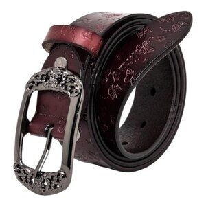 Leather Butterfly Embossed Mahogony Belt 33-36 NEW
